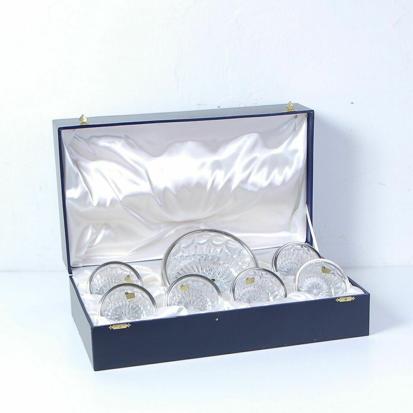 Set Cristallo Echt Bleikristall Servizio 6prs Macedonia Ciotola Bordo Argentato
