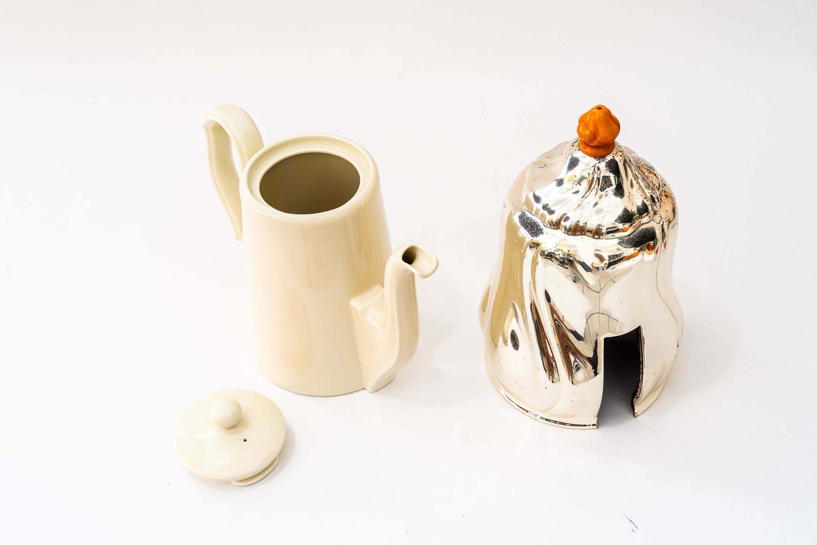 photo for sale Vintage Ceramic Thermos With Metal Cover Coffee Can Germany Around 1950s