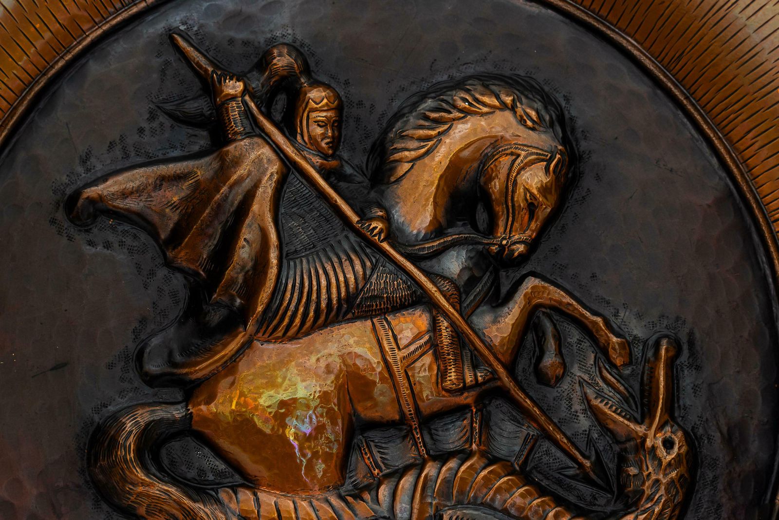 Saint Geogius Kills Dragon Big Wall Decoration Made Of Copper Italy Around 1950s photo furniture