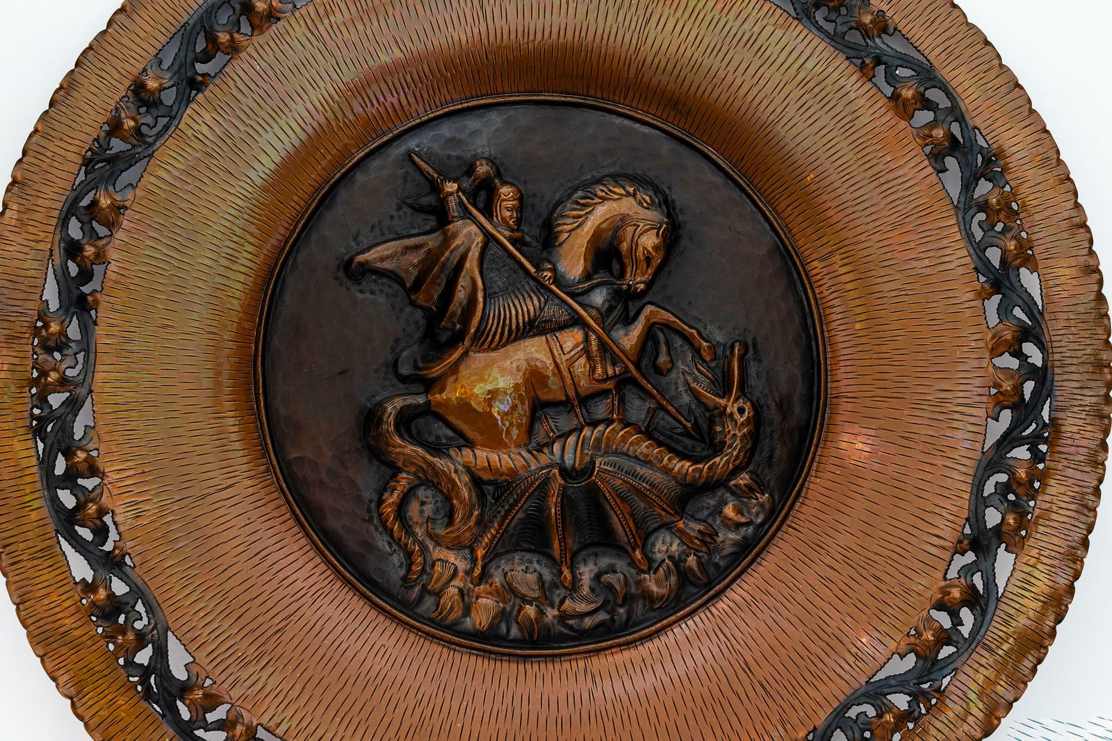 Saint Geogius Kills Dragon Big Wall Decoration Made Of Copper Italy Around 1950s photo Art