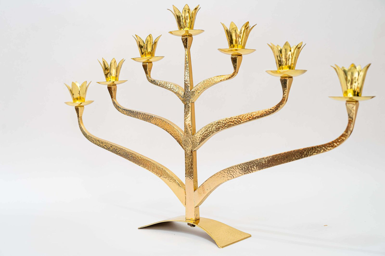 Big, Massive And Hammered Jewish Candelabra For 7 Candles photo vintage