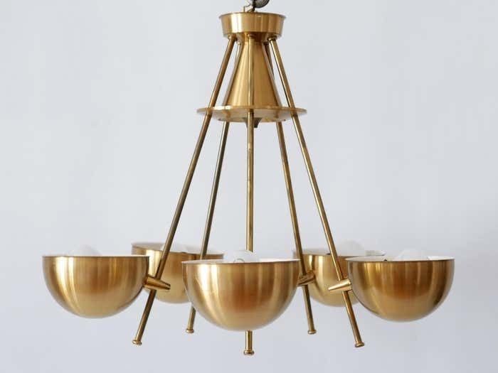 Exceptional Mid Century Five Flamed Chandelier Or Pendant Lamp Sweden 1950s photo for sale