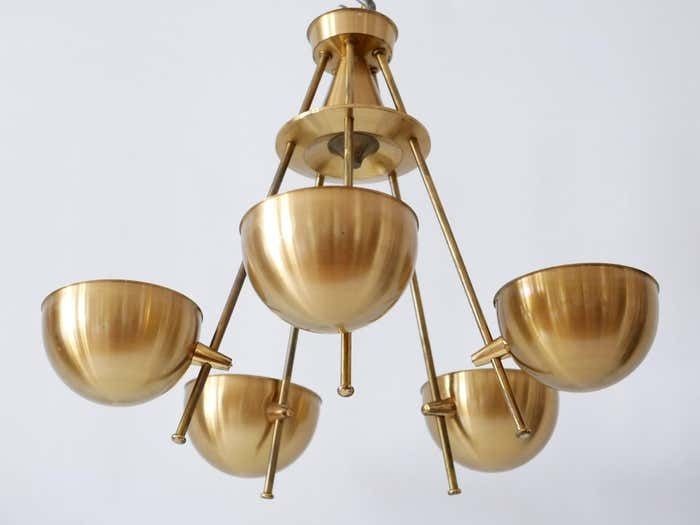 photo for sale Exceptional Mid Century Five Flamed Chandelier Or Pendant Lamp Sweden 1950s