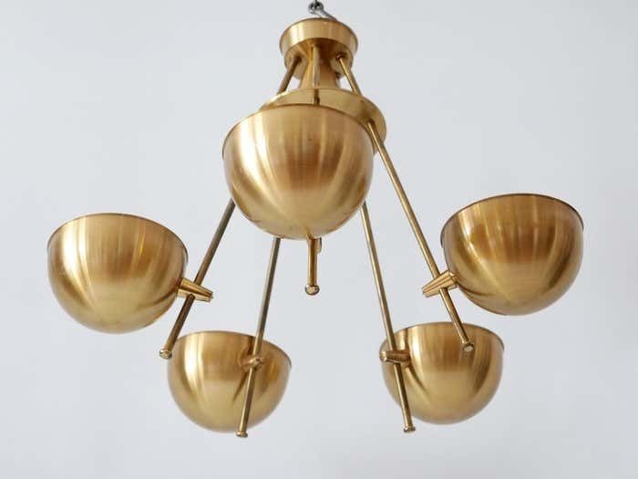 Lighting Exceptional Mid Century Five Flamed Chandelier Or Pendant Lamp Sweden 1950s photo