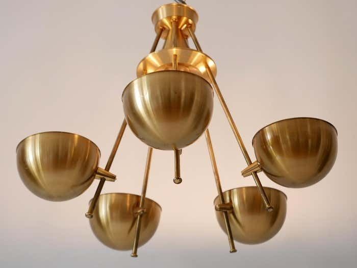7708.0 Exceptional Mid Century Five Flamed Chandelier Or Pendant Lamp Sweden 1950s photo