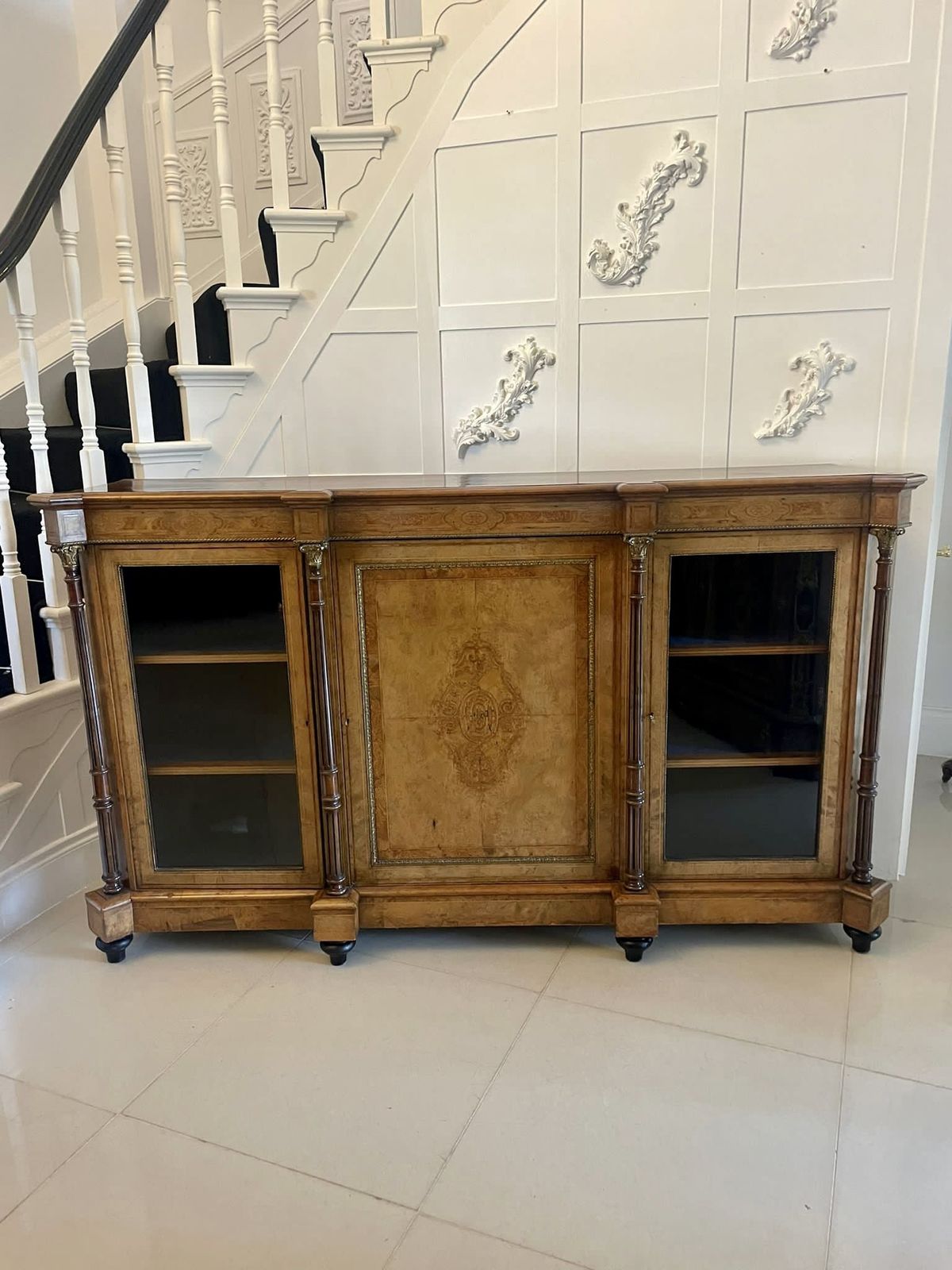 Outstanding Quality Antique 19th Century Burr Walnut Inlaid Credenza/Sideboard
