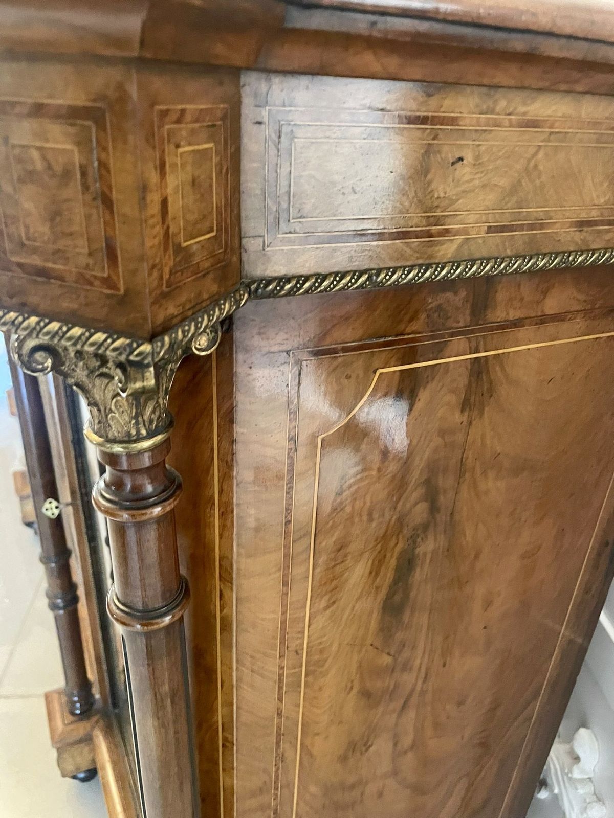 7950.0 Outstanding Quality Antique 19th Century Burr Walnut Inlaid Credenza/Sideboard photo