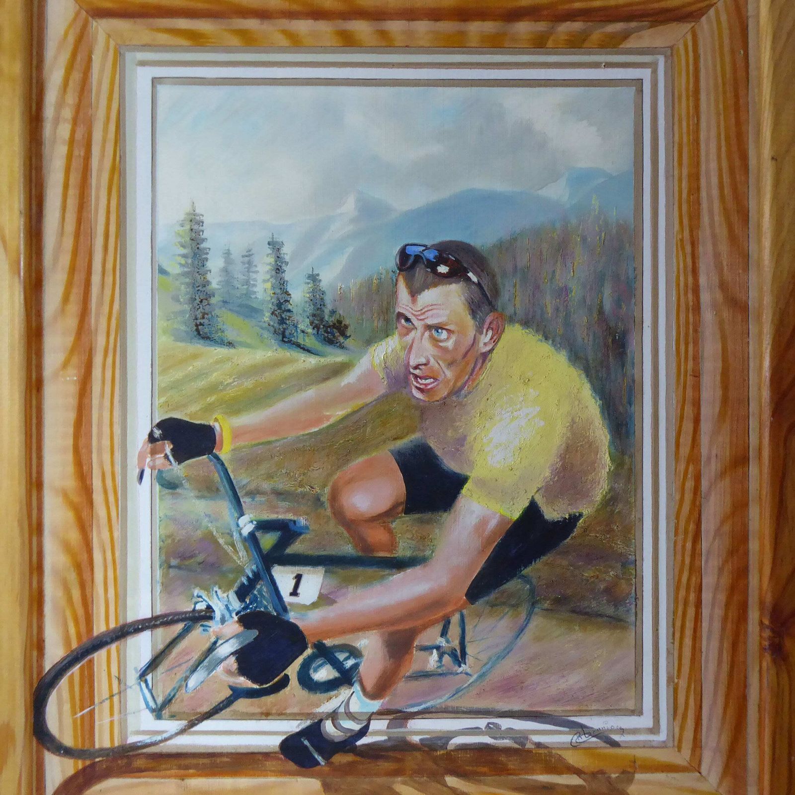 Tour De France Yellow Jersey | Original Oil Painting By French Artist | Tour De France Pyrenees Climb photo furniture