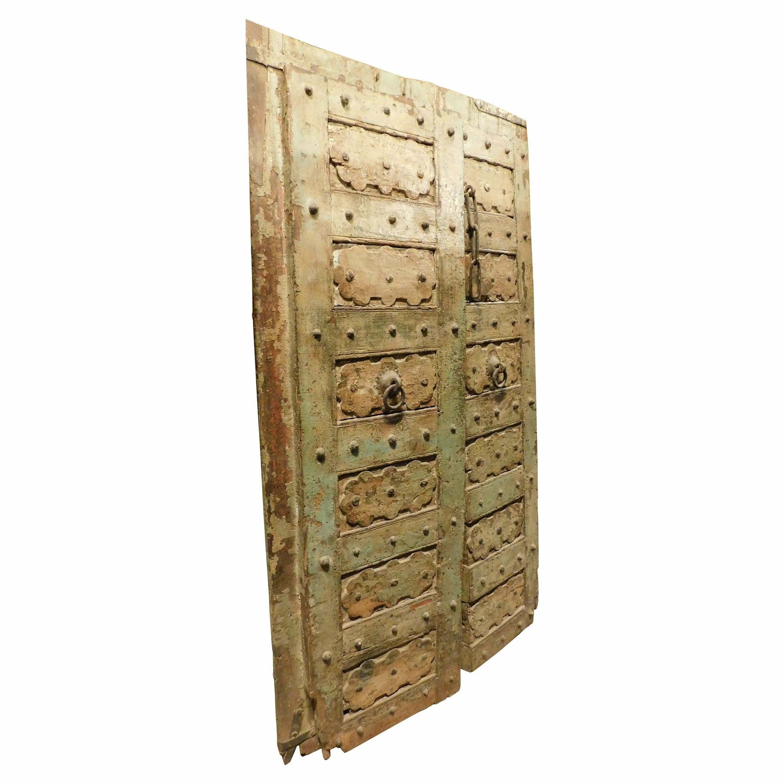 Ethnic Entrance Door, Carved And Lacquered With Irons, India