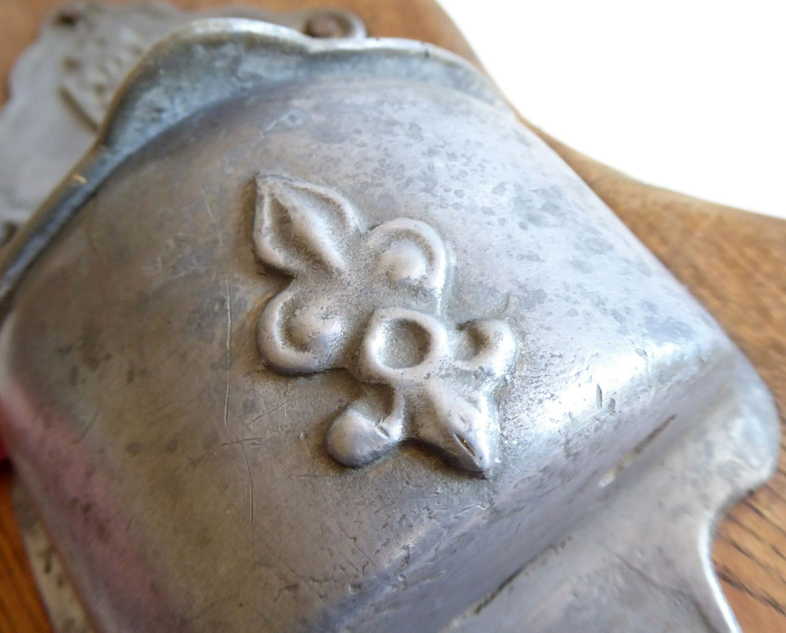Large Antique Pewter Holy Water Font On Oak Plaque | Vintage French Pewter Benitier | Large Catholic Stoup photo vintage