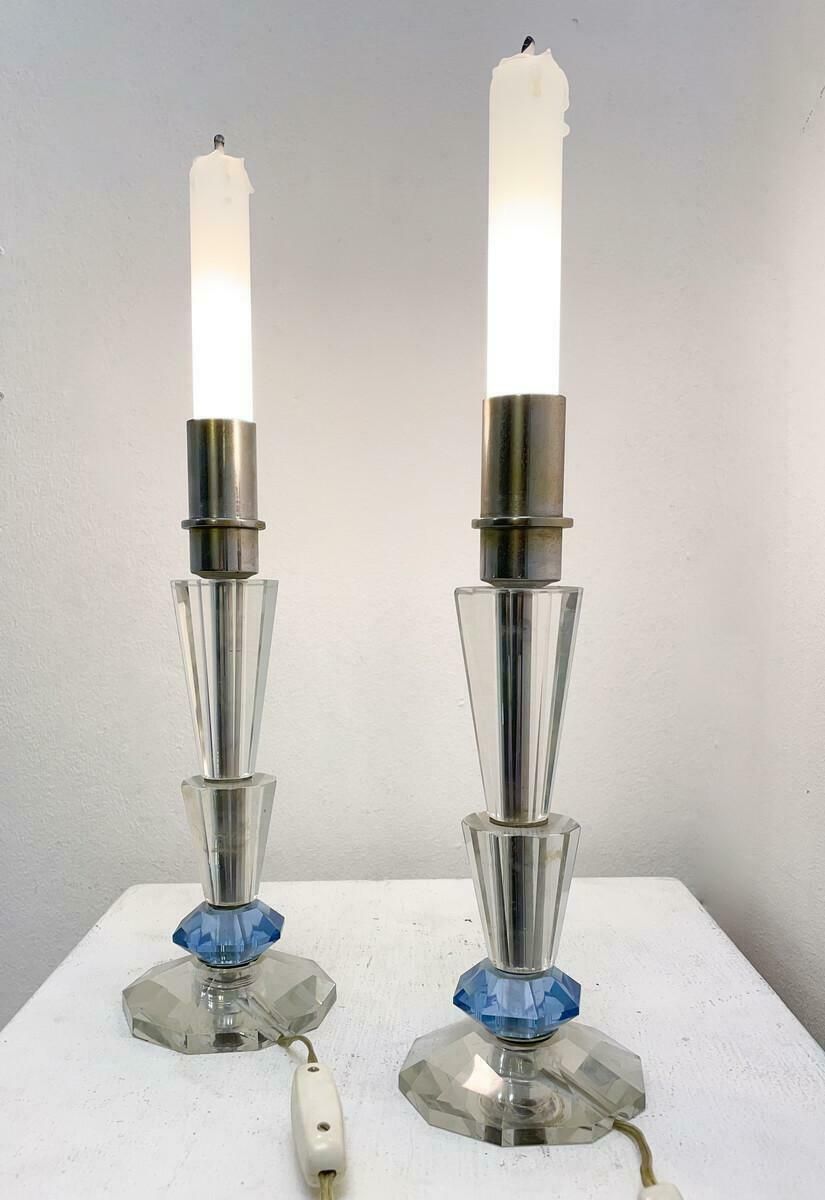 Mid Century Modern Pair Of Candlestick Table Lamp Crystal 1930s photo for sale