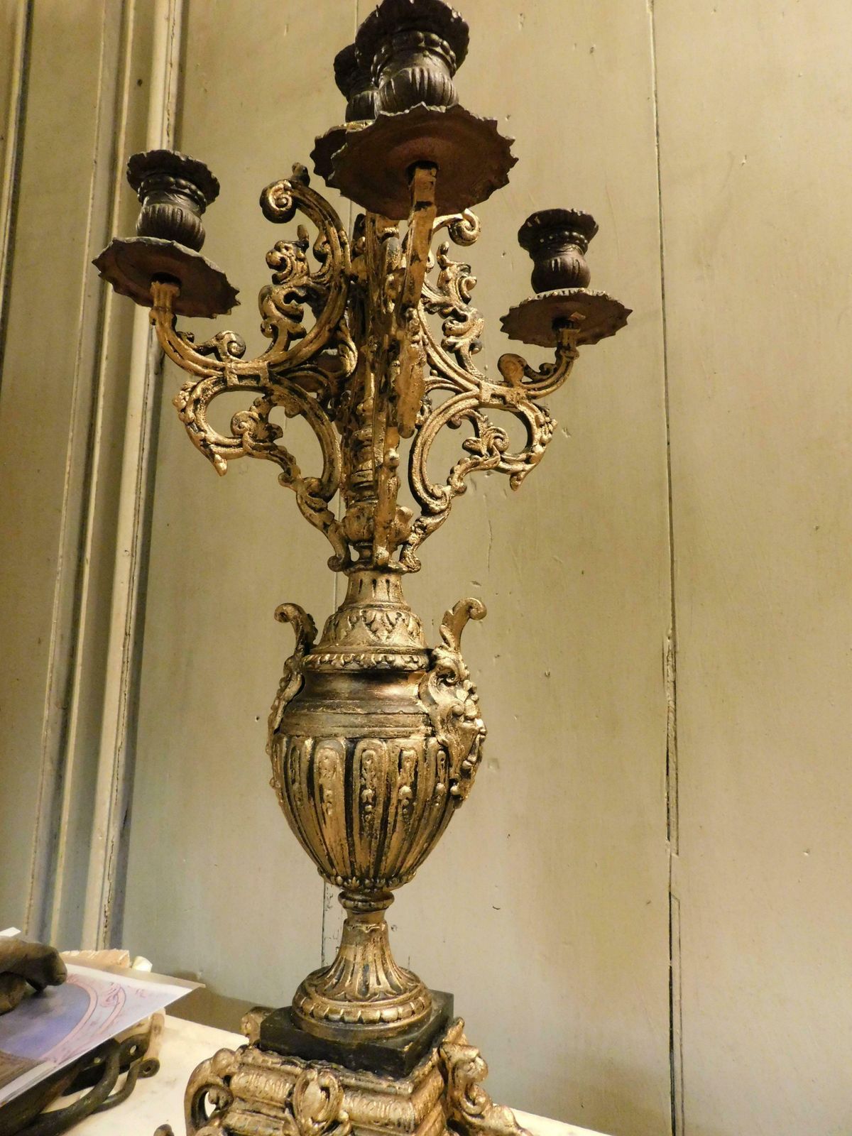 1057.0 Fireplace Triptych In Bronze Formed By Clock And 2 Candlesticks, Italy photo
