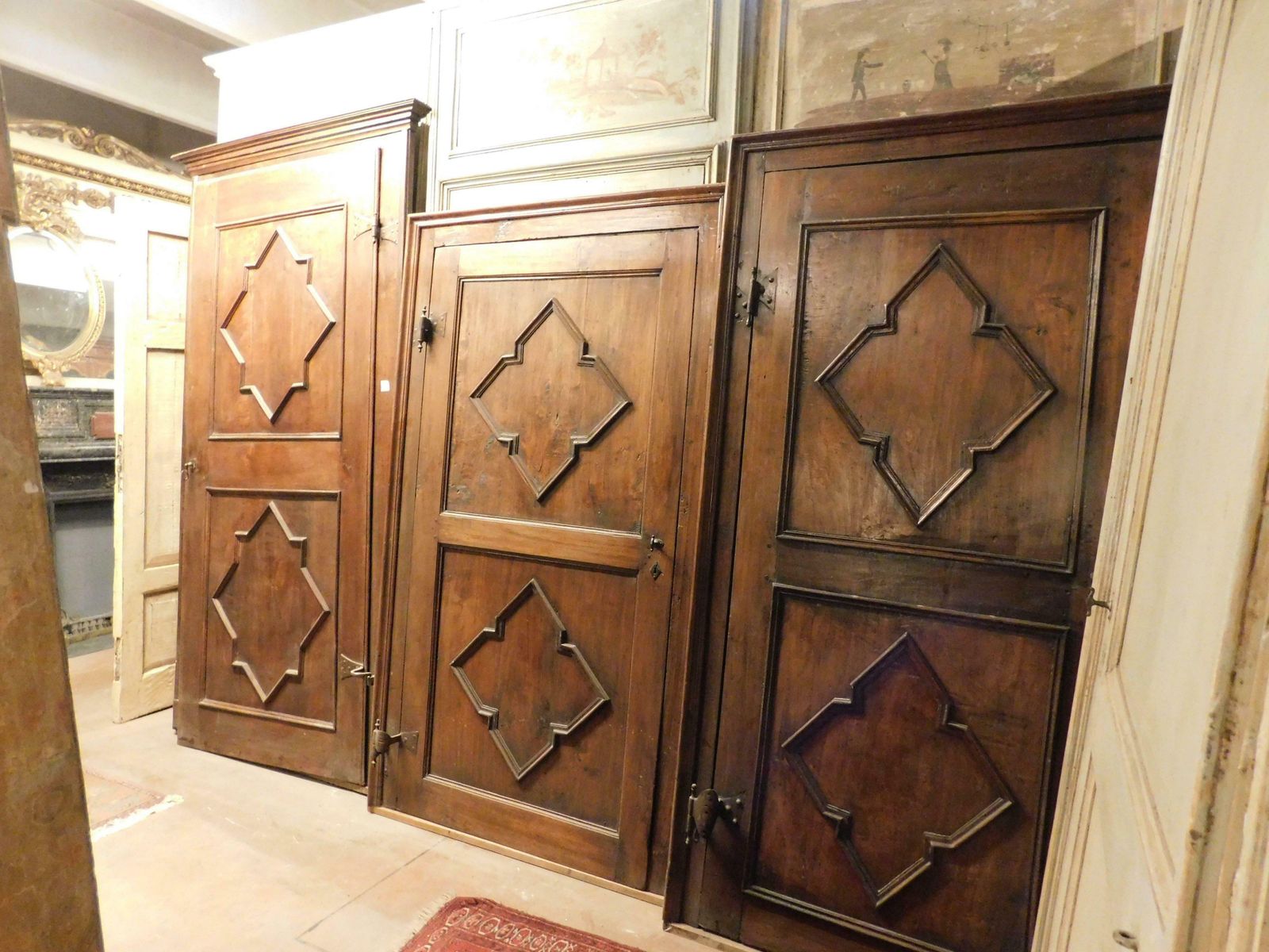 N.3 Poplar Interior Carved Doors, Not Identical, Original Iron And Frame, Italy photo buy