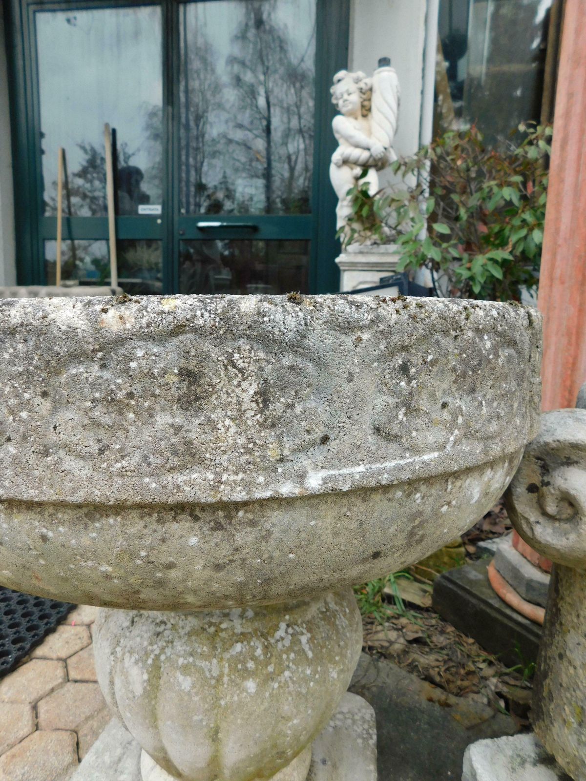 Old Vintage Garden Vases In Cement With Sculpted Flowers photo 881.0