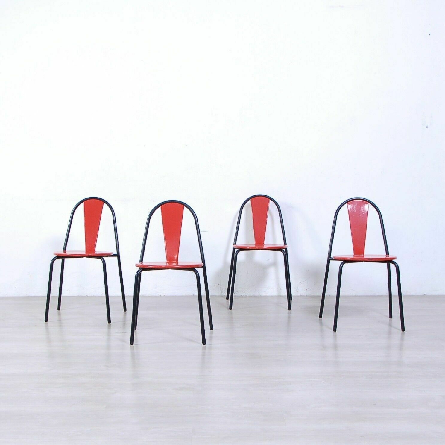 Set Of 4 Postmodern Chairs Design Bonaldo From The 70s In Black Red Metal Vintage Chair photo furniture