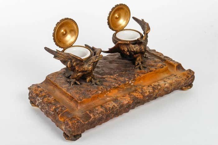 Marble And Gilt Bronze Inkwell From The 19th Century, Napoleon III Period photo for sale