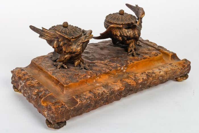Marble And Gilt Bronze Inkwell From The 19th Century, Napoleon III Period photo 2520.0