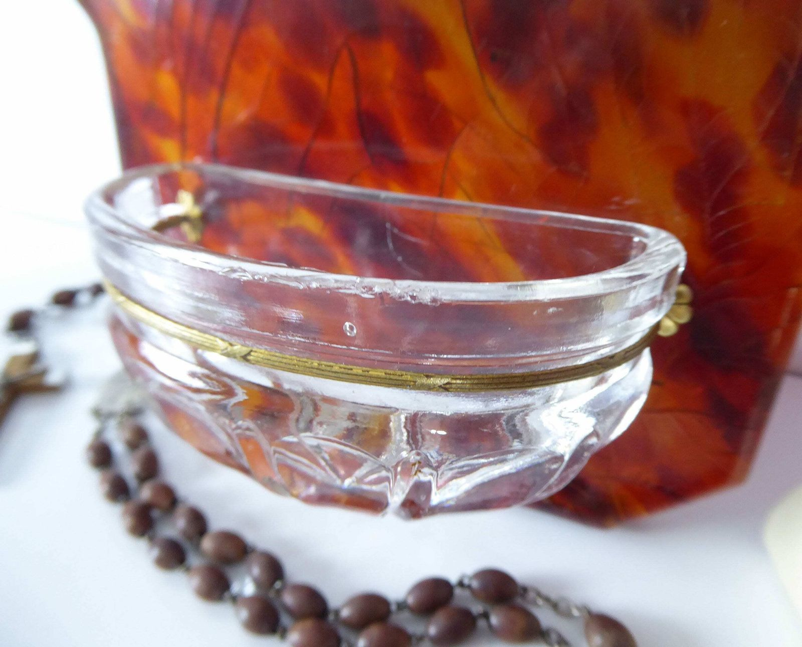 Holy Water Benitier In Faux Tortoiseshell Lucite With Glass Font | Antique French Art Deco Religious Décor | Religious Gift | Ivor Paris photo Home Decor