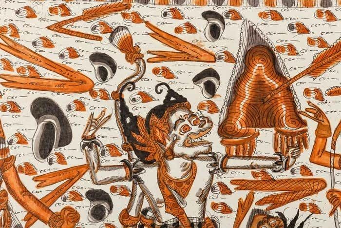 Thai Painting Depicting The War Between Heaven And Hell, Circa 1960 photo vinterior