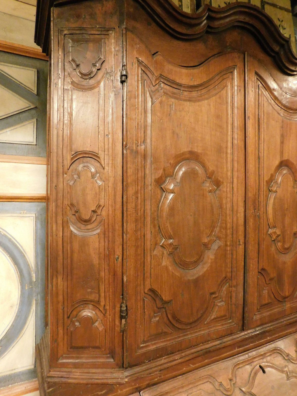 Trumeau, Double Body In Carved Walnut With Doors, Flap And Drawers, Italy photo vinterior