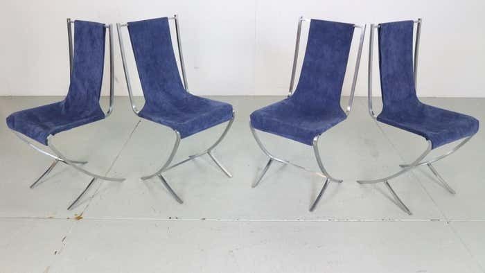 Pierre Cardin Set Of 4 Dinning Chairs Velvet& Steel For Maison Jansen, 1970 photo furniture