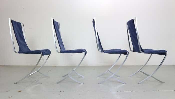 Pierre Cardin Set Of 4 Dinning Chairs Velvet& Steel For Maison Jansen, 1970 photo vintage