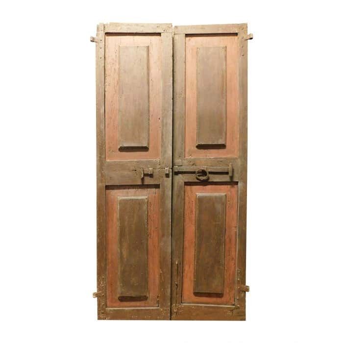 Red Lacquered Interior Double Door With Iron Bolt Italy