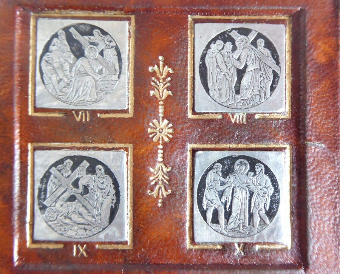 Stations Of The Cross Leather Shrine | Miniature Portable Stations Of The Cross | Way Of The Cross | Crucifixion Of Christ | Religious Gifts photo vintage