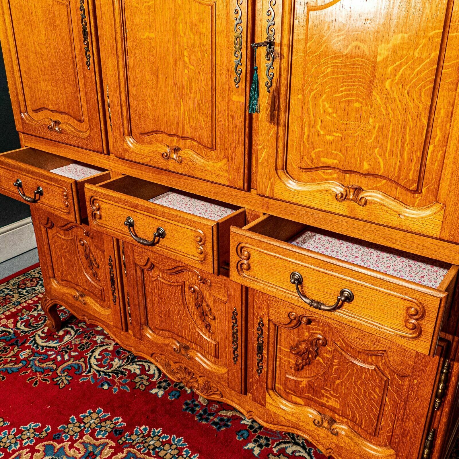 photo buy Large French Honey Oak Louis XV 6 Door Side Cabinet Internal Lights   B06 23