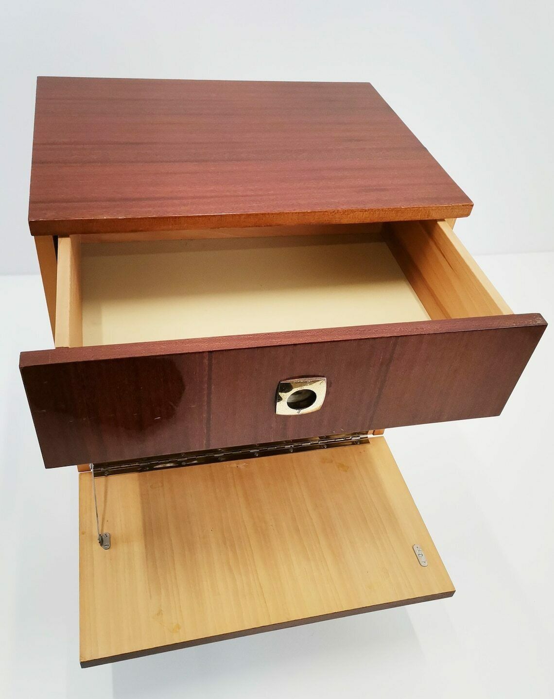 Vintage Tall Nightstand  Mid Century Bedside Table With Two Toned Veneer  Console Table With 2 Drawers photo for sale
