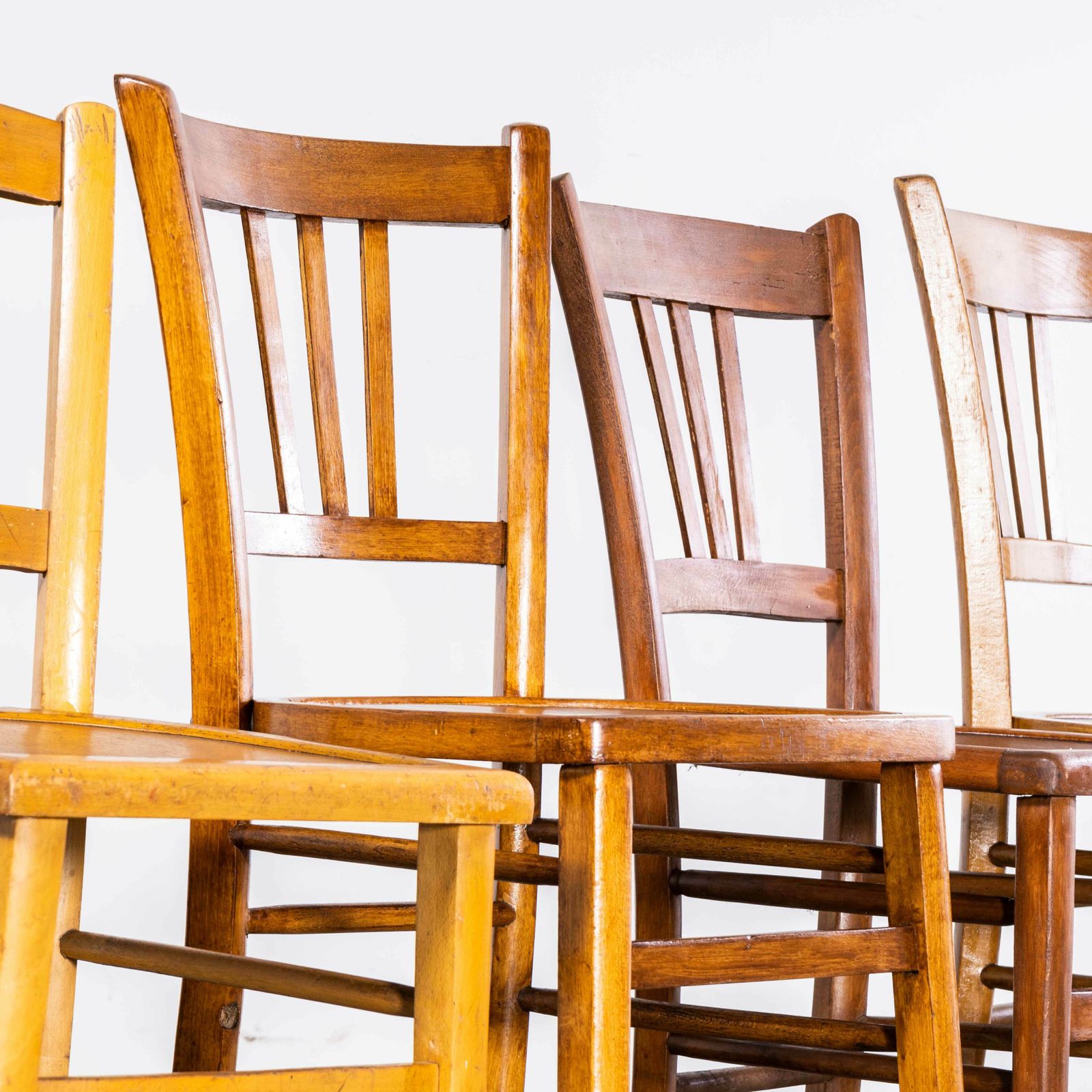 1950’s Standard Blonde Farmhouse French Mixed Dining Chairs – Set Of Four photo Furniture