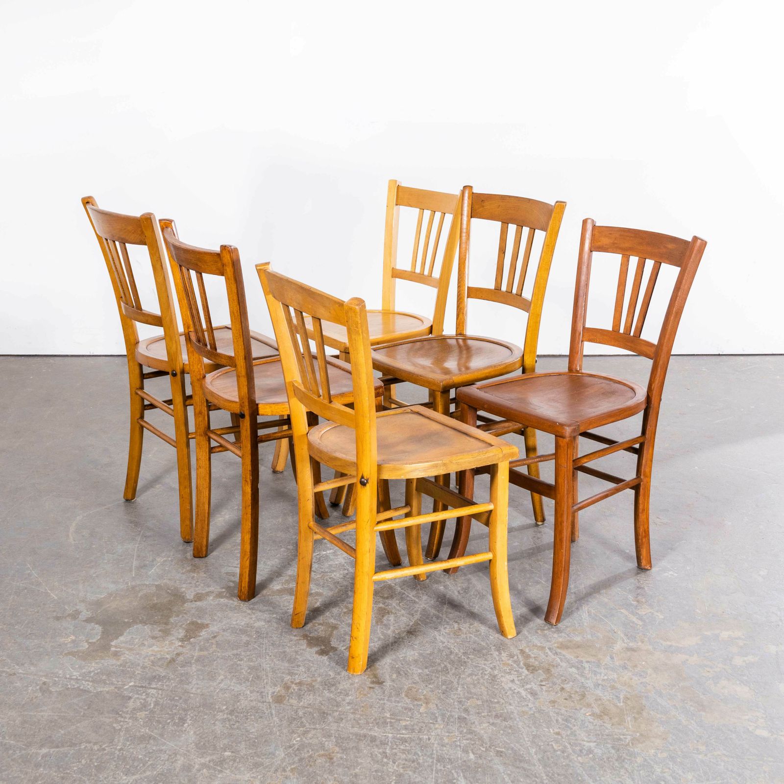 1950’s Standard Blonde Farmhouse French Mixed Dining Chairs – Set Of Six photo Furniture