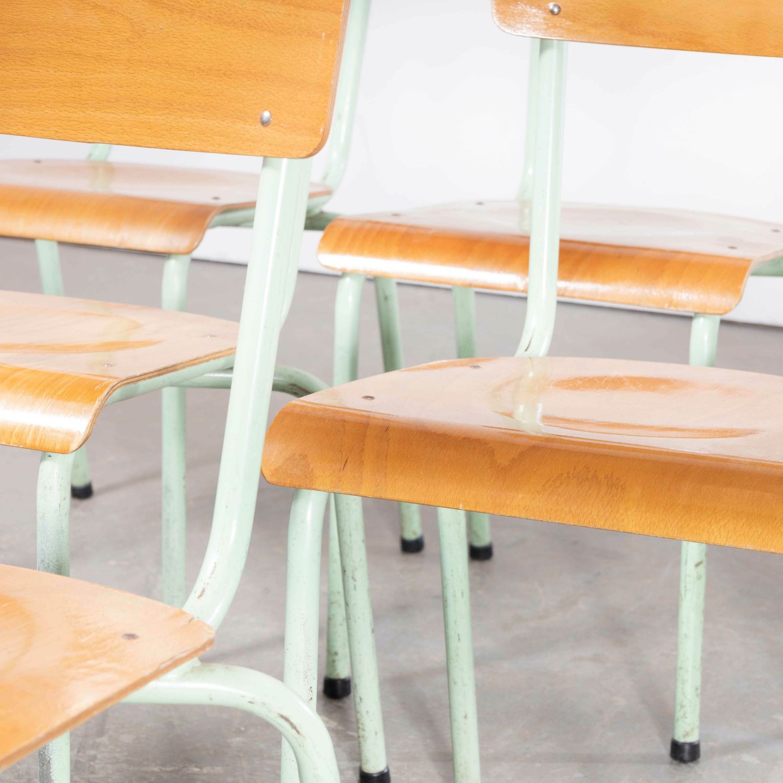1960’s Original Mint French Stacking University Chairs Wide Back – Set Of Six photo furniture