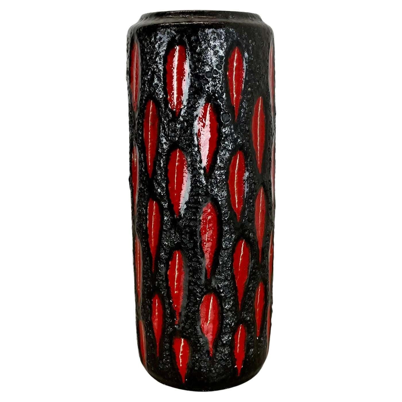 Extraordinary "Strawberry" Tube Pottery Fat Lava Vase Scheurich, Germany, 1970s