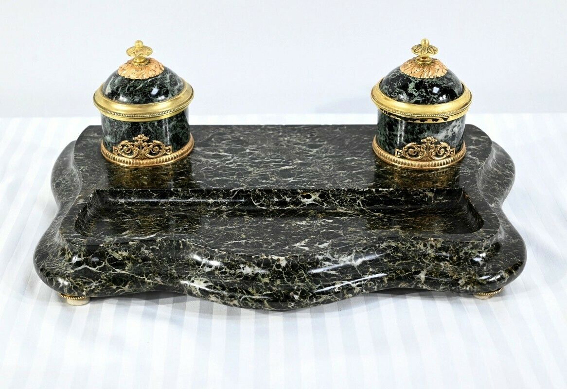 Inkwell In Marble And Bronze, Empire Style   1st Part XIX