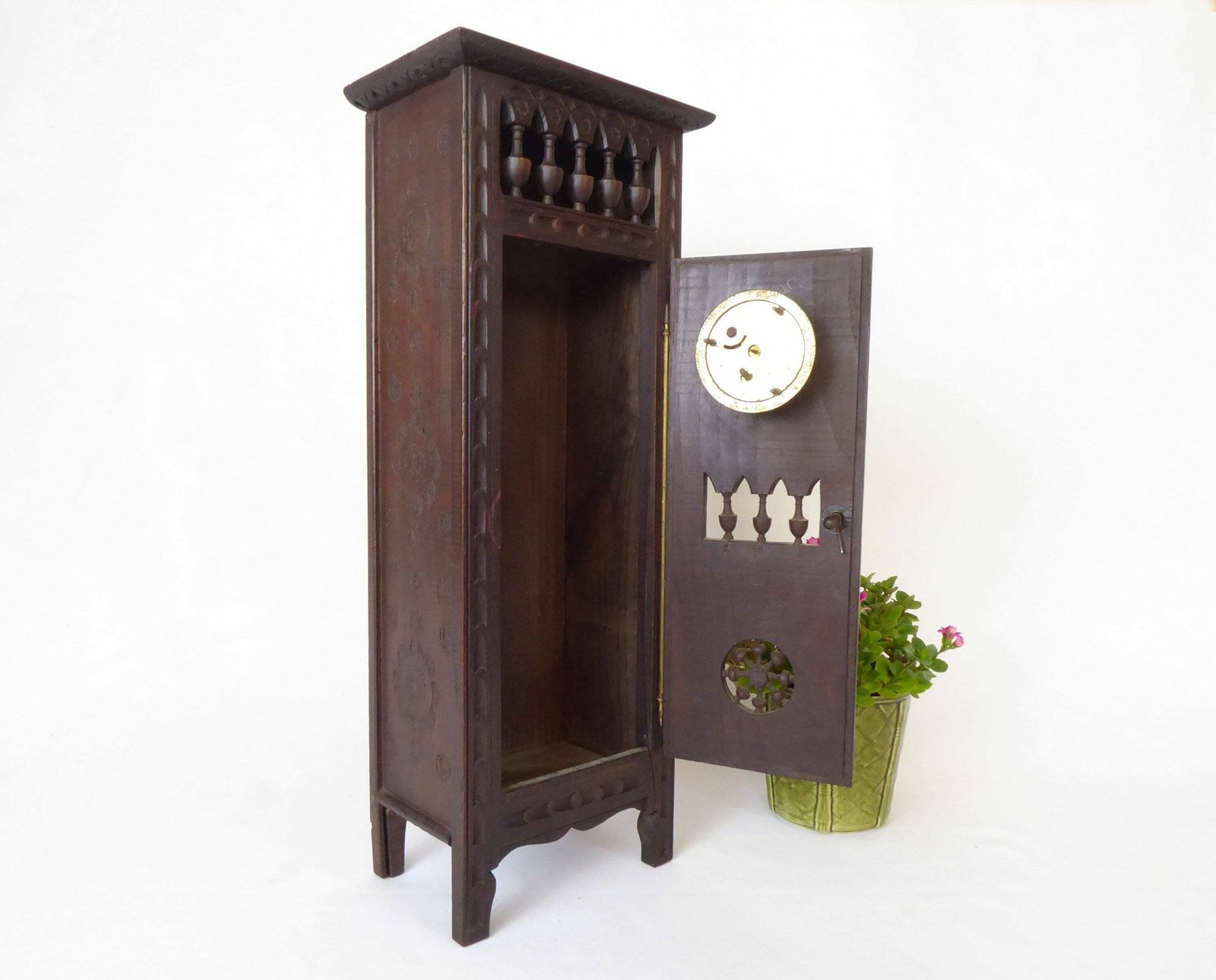 Miniature Breton Quimper Armoire With Clock   Vintage Breton Furniture   Dollhouse Furniture photo furniture