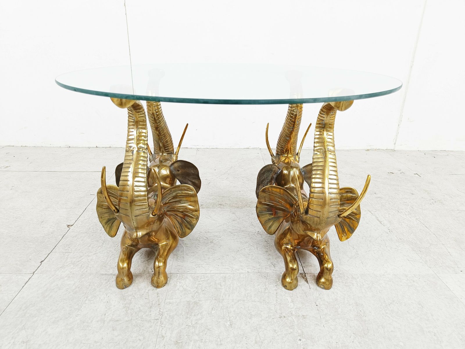 Vintage Brass Elephant Coffee Table, 1970s