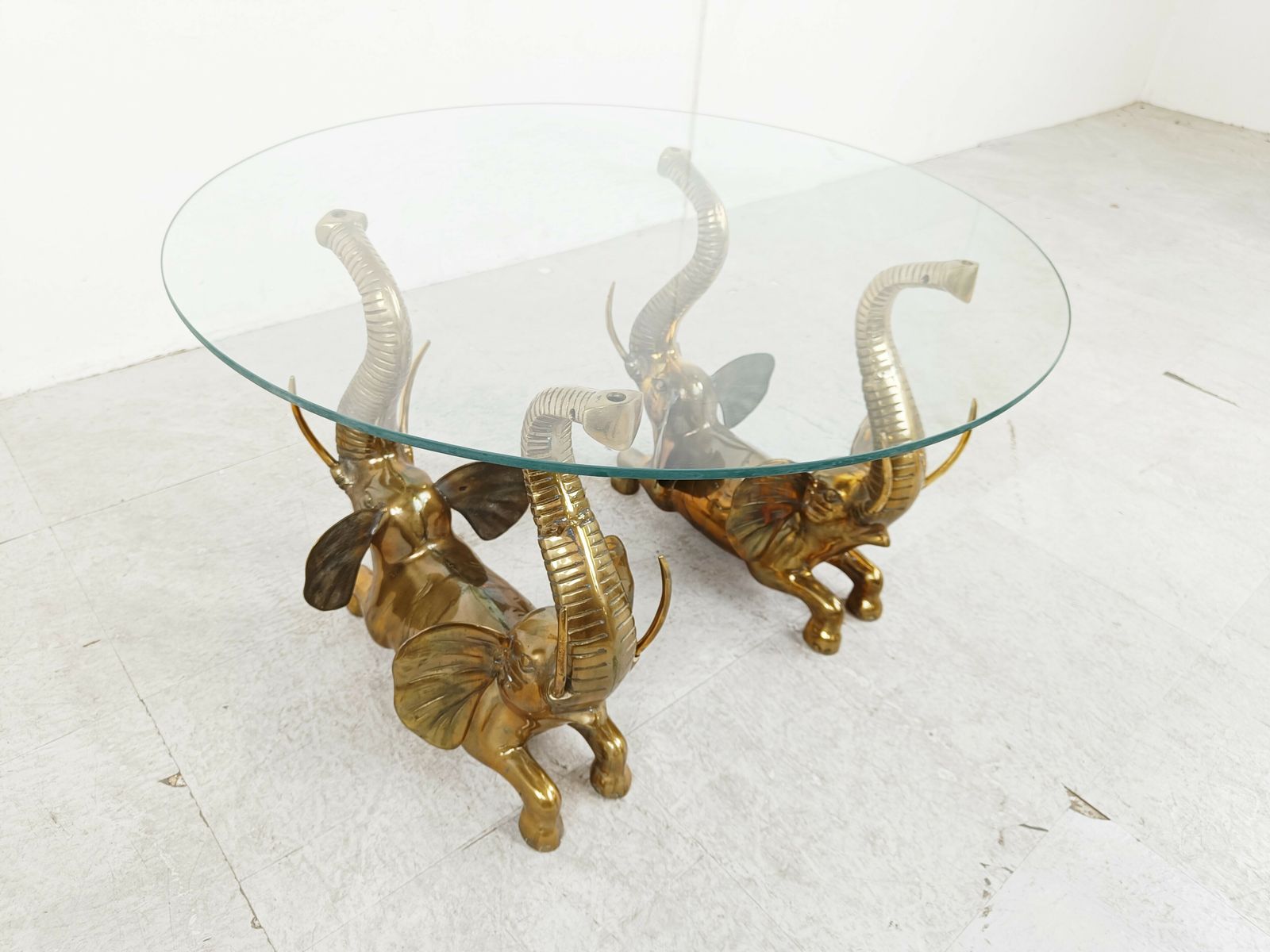 Vintage Brass Elephant Coffee Table, 1970s photo 950.0