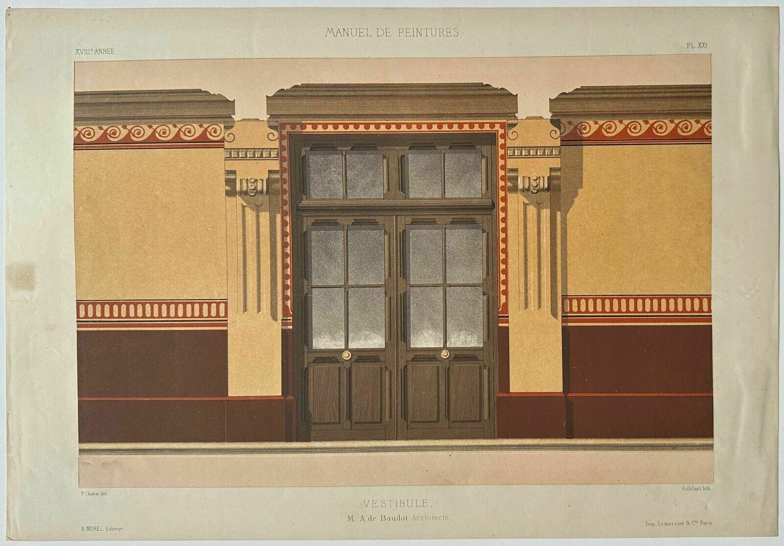 Architecture   19th Century Lithograph Vestibule Baudot Architect Manual Of Paintings