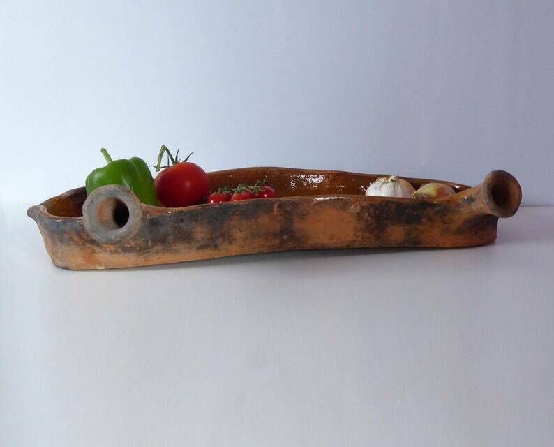 Terracotta Lèchefrite | Large Antique French Rustic Cooking Drip Tray | Earthenware Fruit Bowl | French Kitchen Décor | Lèche Frite photo for sale