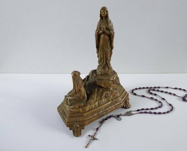 The Miracle Of Lourdes   Souvenir Of Lourdes   Antique French Religious Sculpture photo furniture
