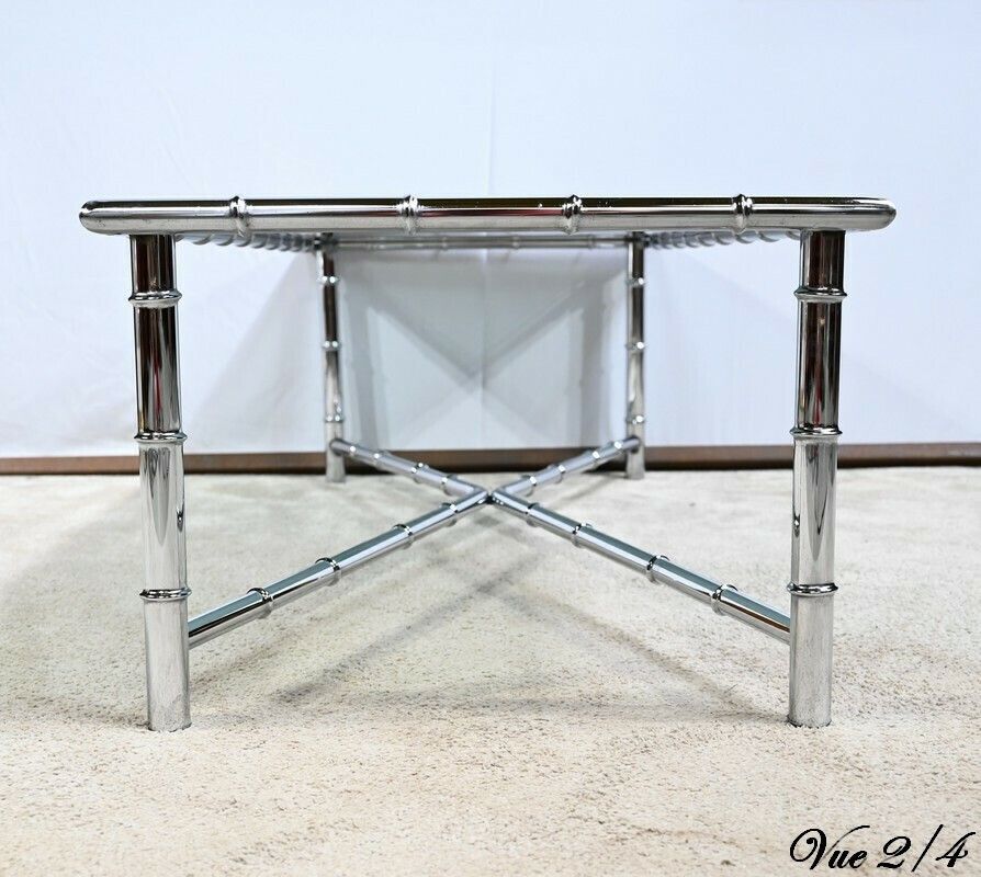 2719.2 Coffee Table In Chromed Metal, Bamboo Spirit – 1970s photo