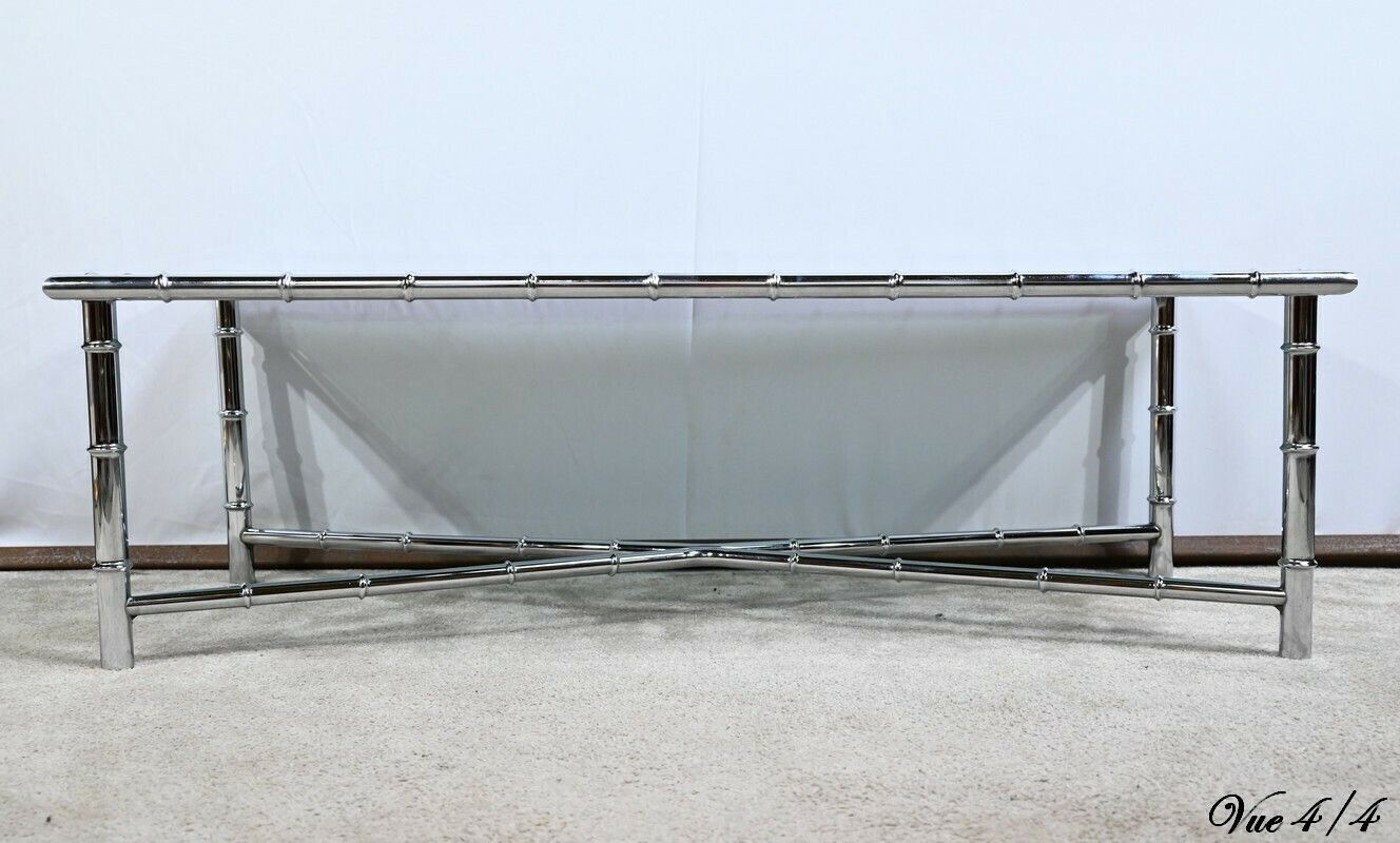 photo buy Coffee Table In Chromed Metal, Bamboo Spirit – 1970s