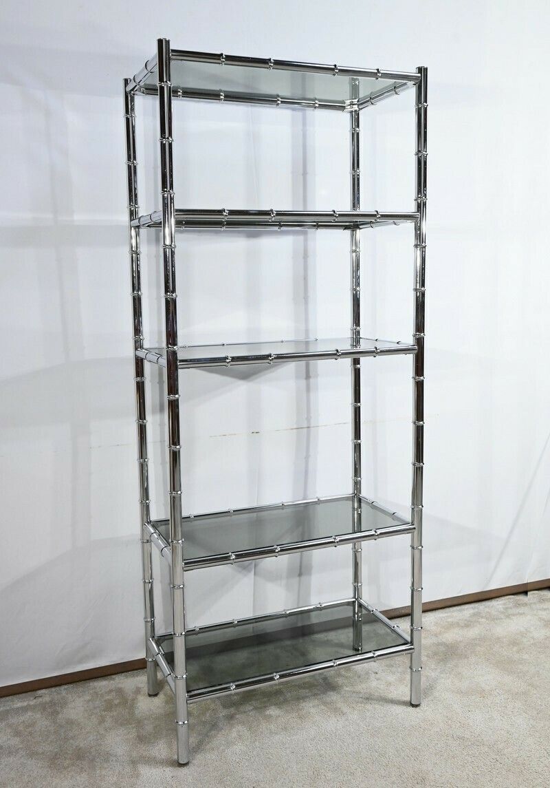 5 Tier Shelf In Chromed Metal, Bamboo Spirit – 1970 photo furniture