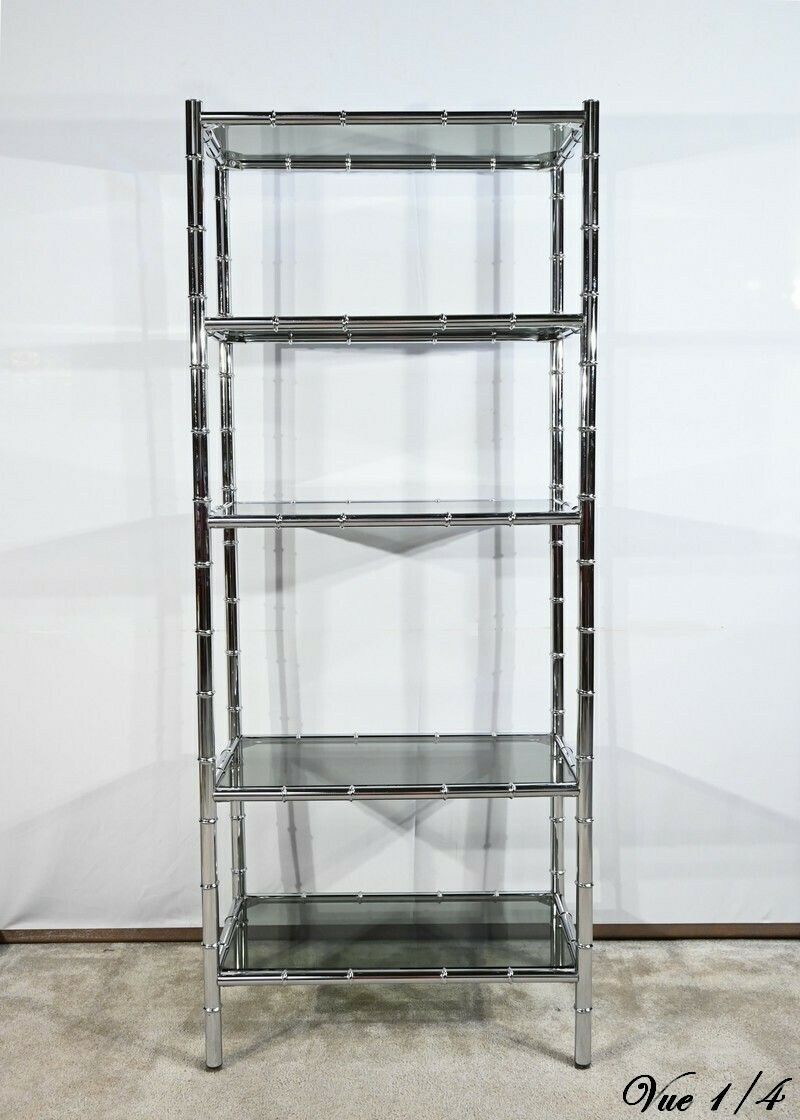 5 Tier Shelf In Chromed Metal, Bamboo Spirit – 1970 photo Furniture