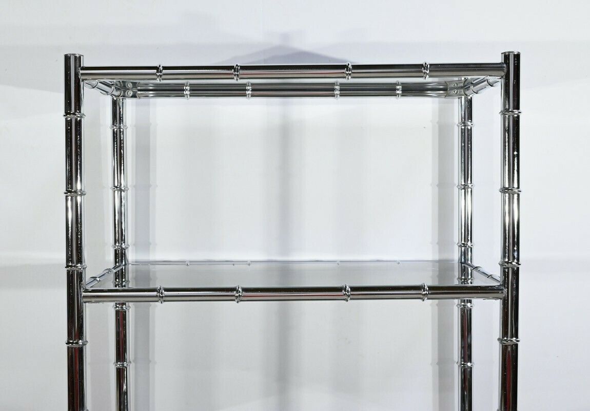 5 Tier Shelf In Chromed Metal, Bamboo Spirit – 1970 photo 2575.0