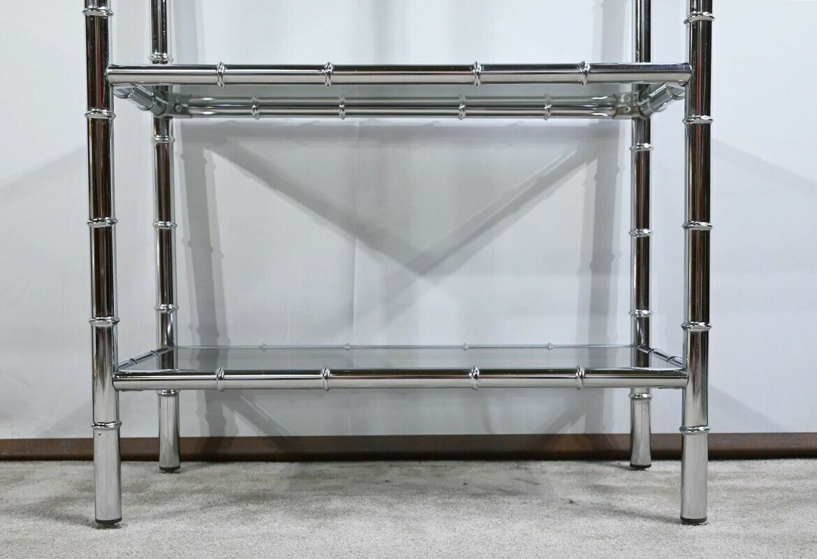 Furniture 5 Tier Shelf In Chromed Metal, Bamboo Spirit – 1970 photo