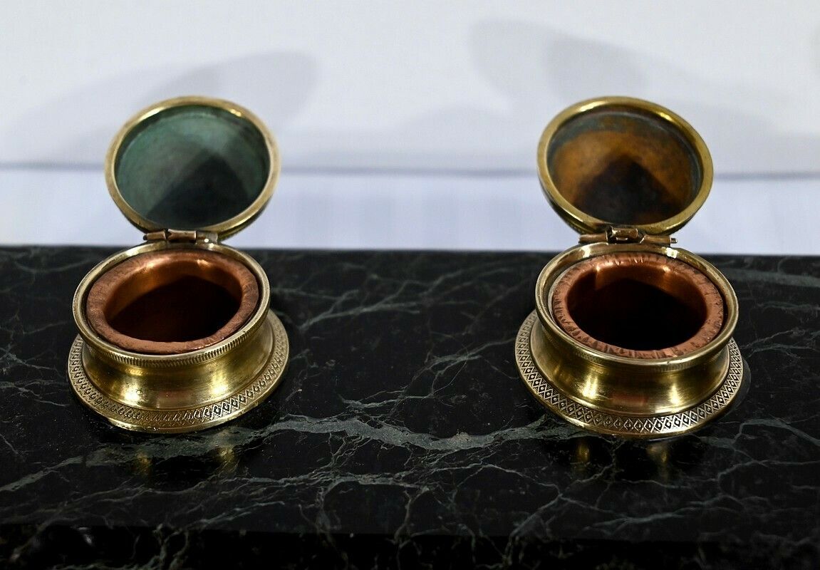 Inkwell In Bronze And Marble, Empire Style   1st Part Of The 19th Century photo vinterior