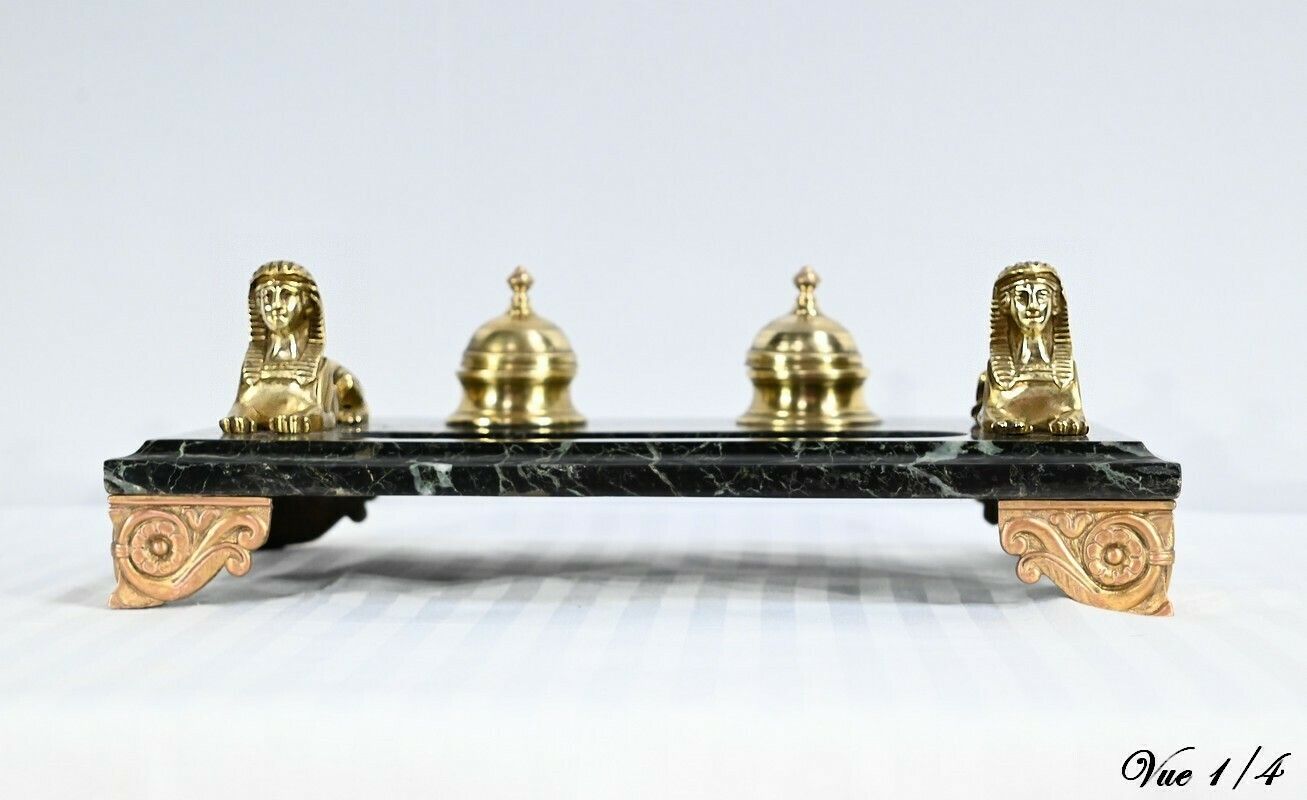 photo furniture Inkwell In Bronze And Marble, Empire Style   1st Part Of The 19th Century