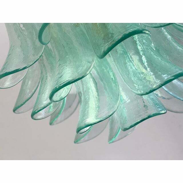 Contemporary Green Wather Murano Glass "Sella" Chandelier With Gold 24k Metal Frame photo vinterior